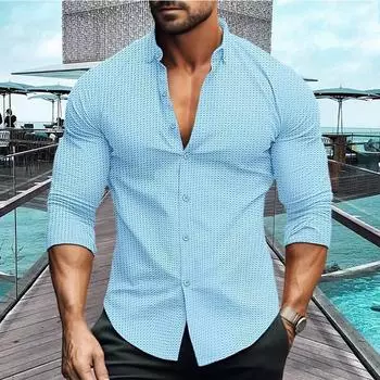 Весна-Осень Мужская рубашка больших размеров с длинными рукавами, однотонная, с вафельным воротником, повседневная рубашка, топ S чёрный