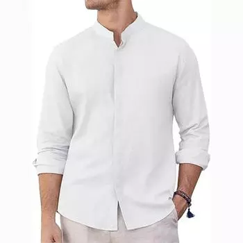 Весна-осень мужская рубашка больших размеров с длинными рукавами, однотонная, имитация тенселя, повседневная модная рубашка с воротником Henli S белый