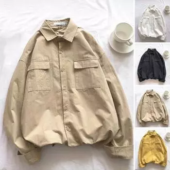 Весна-Осень мужская рубашка-пальто сплошной цвет с длинным рукавом однобортная свободная уличная одежда супер мягкая рубашка с отложным воротником куртка мужская одежда XL хаки