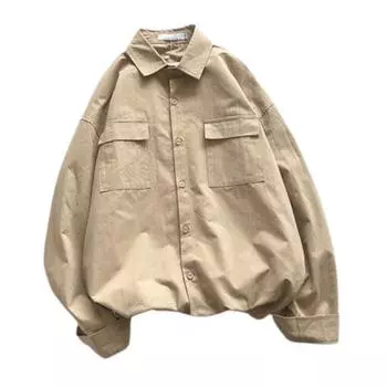 Весна-Осень мужская рубашка-пальто сплошной цвет с длинным рукавом однобортная свободная уличная одежда супер мягкая рубашка с отложным воротником куртка мужская одежда M белый