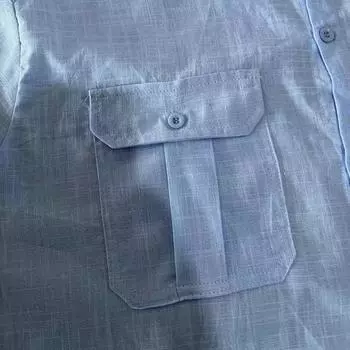 Весна-осень Мужская рубашка с нагрудными карманами Отложной воротник Застежка на пуговицы Короткий рукав Однотонный свободный кардиган Повседневная рубашка M армия зеленый