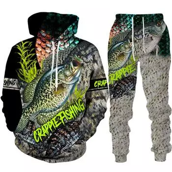 Весна Осень Мужская серия Viking Fishing 3D Printed Hoodie Модная повседневная уличная одежда Толстовки Спортивные штаны Комплект из 2 предметов S