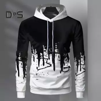 Весна Осень Мужская спортивная толстовка с капюшоном 3D Контрастный цветной принт с завязками на шнурке Длинные рукава Эластичные манжеты Подгибка для активного отдыха Фитнес Бейсболка Толстовка M красный