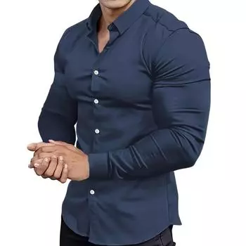 Весна Осень Мужская Сшитая Рубашка С Длинным Рукавом Мужская Повседневная Рубашка Spell Color Business Casual Button Shirt Tops S чёрный
