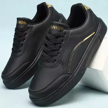 Весна/осень, мужская сверхлегкая обувь, большие размеры, уличные белые маленькие белые кроссовки 38 чёрный/золотой