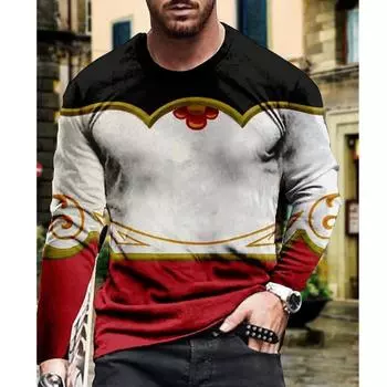 Весна-Осень мужская свободная футболка с длинными рукавами и принтом, повседневная пляжная футболка с круглым вырезом, мужская S