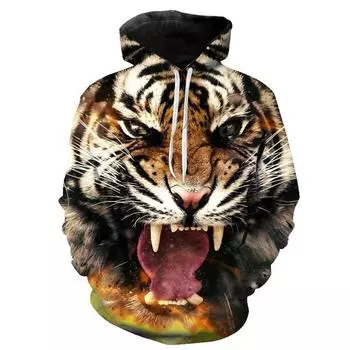 Весна Осень Мужская Толстовка С Капюшоном 3D Tiger Printed Свободные Дизайнерские Толстовки Длинные Рукава Пуловер M