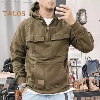 Весна Осень Мужская толстовка с капюшоном Большой накладной карман Затягивающийся шнурок Капюшон Нагрудные карманы Половина молнии Длинные рукава Однотонный спортивный топ XL чёрный