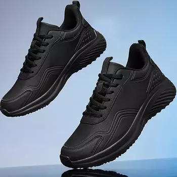 Весна/осень Мужская водонепроницаемая микрофибровая мужская обувь большого размера Спортивная повседневная обувь 39 чёрный/белый