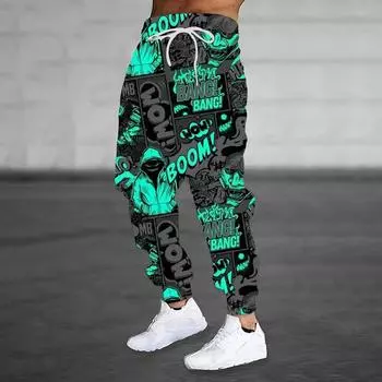 Весна Осень Мужские 3D Цифровой Принт Jogger Спортивные Штаны Мужские Повседневные Беговые Брюки Молодежные Мужские Спортивные Брюки Хип-Хоп M зелёный