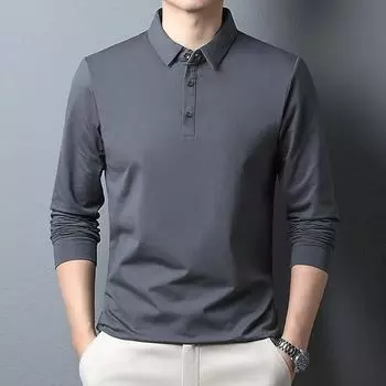 Весна Осень Мужские 95% Хлопок Рубашки Поло Длинный Рукав Однотонный Отложной Воротник Смарт Повседневный Поло Мужские Slim Fit Футболки Топы 4XL белый
