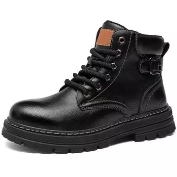 Весна/осень мужские ботинки ручной работы в стиле ретро Осенние и зимние мужские высокие ботинки из натуральной кожи для отдыха на открытом воздухе 39 чёрный