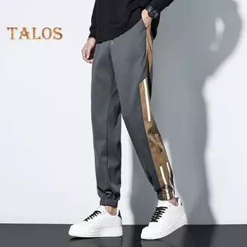 Весна Осень Мужские брюки-карго Свободные эластичные на талии с завязками Карманы Контрастные цветные пэчворк Спортивные брюки Повседневная одежда Шаровары M чёрный