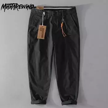 Весна/осень мужские брюки повседневные брюки карго в стиле ретро однотонные хлопковые прямые брюки Nine Points мешковатые мужские брюки 29 хаки