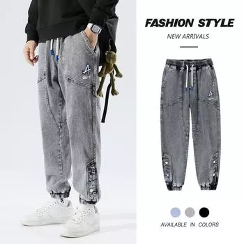 Весна Осень Мужские джинсы Хип-хоп Уличная одежда Шаровары Вышивка Стрейч Хлопок Повседневные Jogger Джинсы 8XL XS