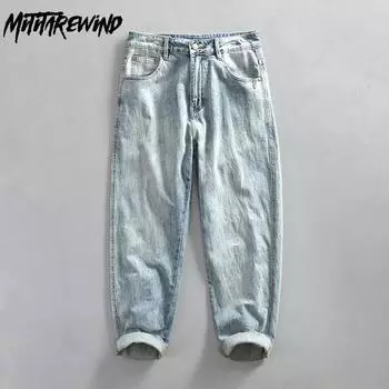 Весна Осень Мужские джинсы Ретро Стиль Зауженные Вымытые Джинсы Повседневные Светло-Голубые Джинсы Высококачественные Мешковатые Джинсы Мужские 28 светло-синий