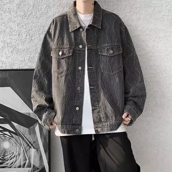 Весна Осень Мужские Хлопковые Джинсовые Куртки Модная Молодежная Энергичная Повседневная Верхняя Одежда Мужская Свободная Уличная Джинсовая Пальто Плюс Размер 2XL синий