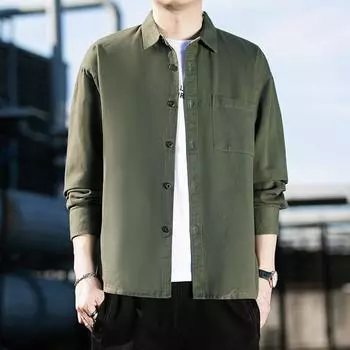 Весна Осень Мужские Хлопковые Повседневные Рубашки Высокого Качества Однотонные Отложной Воротник Свободные Модные Молодежные Рубашки Для Мужчин XL серый