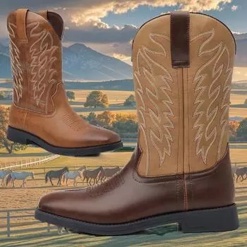 Весна Осень Мужские Ковбойские Сапоги Вышитые Весенние Ботинки Классические Ковбойские Ботинки До Середины Икры Без Застежек Кроссовки Модные Повседневные Ботинки Для Мужчин 38