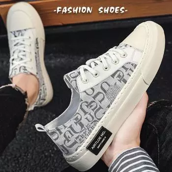 Весна Осень Мужские Кроссовки Мягкие Плоские Туфли Повседневная Обувь Модные Алфавитный Принт Холст Спортивная Обувь Мужская Нескользящая Платформа Кроссовки Для Скейтбординга 39 черный белый