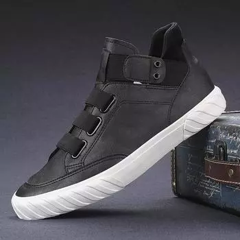 Весна Осень Мужские Кроссовки Мужские Высокие Кожаные Туфли Слипоны Ботильоны для Мужчин Модные Универсальные Удобные Туфли Из Вулканизируемой Техники 38