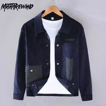 Весна Осень Мужские куртки Свободное пальто в японском стиле с отложным воротником Однотонная повседневная вельветовая куртка на пуговицах M абрикосовый