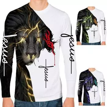 Весна Осень Мужские Персонализированные 3D Цифровые Печатные Футболки Топы Модная Верхняя Одежда База Длинный Рукав Футболка S