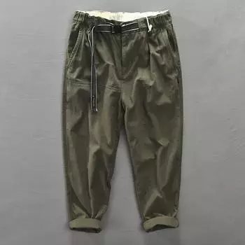 Весна/осень мужские повседневные брюки брюки карго в японском стиле из чистого хлопка мешковатые длинные брюки с поясом молодежная рабочая одежда 29 абрикосовый