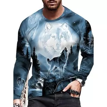 Весна-Осень, мужские повседневные топы с длинным рукавом и круглым вырезом, 3D-цифровой принт, футболка.