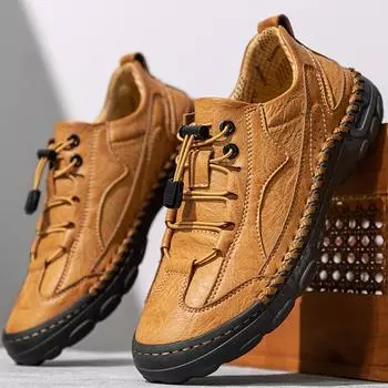 Весна/осень Мужские ретро-ботинки большого размера, сшитые вручную, повседневные мужские ботинки, повседневные кожаные туфли, желтые мокасины 38 чёрный