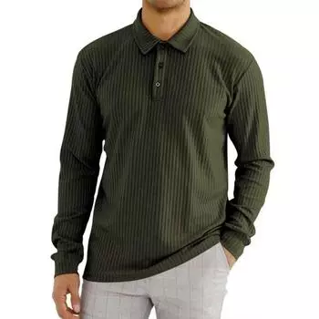 Весна-Осень, мужские рубашки с лацканами и пуговицами, рубашки с вырезом, топы с длинными рукавами, однотонные пуловеры с текстурой в вертикальную полоску, топы M белый