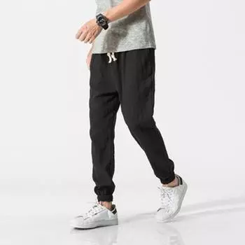 Весна Осень Мужские шаровары Шаровары Свободные завязывающиеся на шнурок эластичные карманы Глубокий шаговый шов с резинкой на щиколотке Однотонные спортивные брюки Повседневная одежда Спортивные брюки M