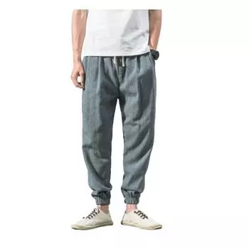 Весна Осень Мужские шаровары Шаровары Свободные завязывающиеся на шнурок эластичные карманы Глубокий шаговый шов с резинкой на щиколотке Однотонные спортивные брюки Повседневная одежда Спортивные брюки M синий