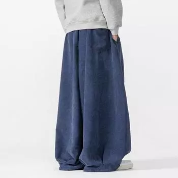 Весна Осень Мужские Широкие Брюки Однотонные Модные Свободные Повседневные Брюки Уличные Шаровары Мужские Спортивные Штаны Harajuku M темно-синий