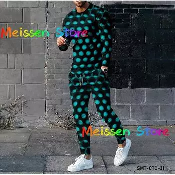 Весна Осень Мужские Спортивные Костюмы 3D Мода Персонализированные Полые O-образным Вырезом Длинные Рукава Футболки Штаны Комплект Повседневная Одежда Для Бега S