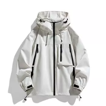 Весна Осень Мужские Водонепроницаемые Куртки С Капюшоном Твердые Походные Куртки Карго Мужские Свободные Повседневные Пальто Модные Молнии Верхняя Одежда Для Пар 3XL чёрный