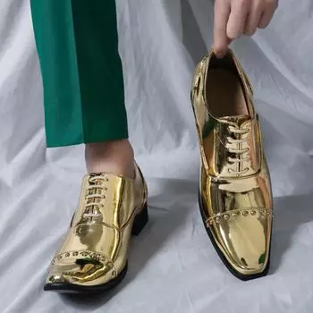 Весна-осень мужские золотые яркие кожаные вечерние мужские оксфорды для ночного клуба повседневные стильные туфли для мужчин роскошные деловые лоферы 6