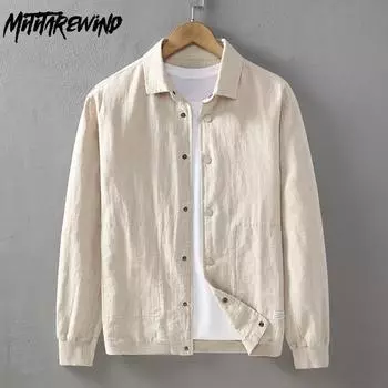 Весна/осень мужское пальто повседневные хлопковые льняные куртки для мужчин однотонные однобортные куртки с воротником-лацканом простой стиль мужская одежда M абрикосовый