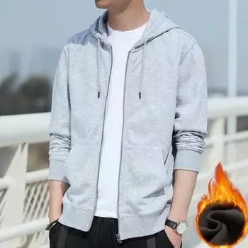 Весна Осень Мужское Пальто С Капюшоном Застежка-Молния Сплошной Цвет Эластичные Манжеты XL чёрный