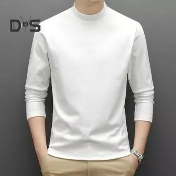 Весна Осень Мужской Фитнес Топ Облегающий крой Полувысокий воротник Эластичный двойной плюшевый Длинные рукава Однотонный пуловер Фитнес Спортивный Топ Зима L чёрный