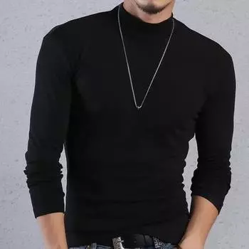 Весна Осень Мужской Фитнес Топ Облегающий крой Полувысокий воротник Эластичный Длинные рукава Однотонный пуловер Фитнес Спортивный Топ Зимняя нижняя одежда L красный