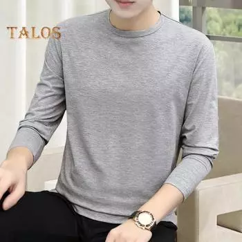 Весна Осень Мужской Фитнес Топ Облегающий Круглый Вырез Эластичный Длинные Рукава Однотонный Пуловер Фитнес Спортивный Топ Зимняя Нижняя Одежда L чёрный