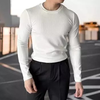 Весна Осень Мужской Фитнес Топ Облегающий Круглый Вырез Эластичный Длинные Рукава Однотонный Пуловер Фитнес Спортивный Топ Зимняя Нижняя Одежда M кофейный