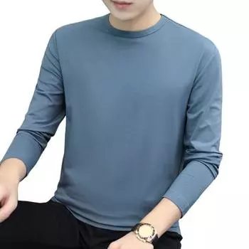 Весна Осень Мужской Фитнес Топ Облегающий Круглый Вырез Эластичный Длинные Рукава Однотонный Пуловер Фитнес Спортивный Топ Зимняя Нижняя Одежда L светло-серый