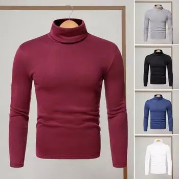 Весна Осень Мужской Фитнес Топ Облегающий Высокий Воротник Эластичный Длинные Рукава Однотонный Пуловер Фитнес Спортивный Топ Зимняя Нижняя Одежда L темно-синий