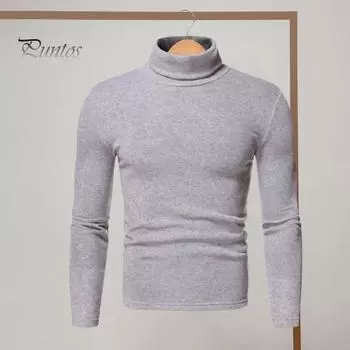 Весна Осень Мужской Фитнес Топ Облегающий Высокий Воротник Эластичный Длинные Рукава Однотонный Пуловер Фитнес Спортивный Топ Зимняя Нижняя Одежда XL светло-серый
