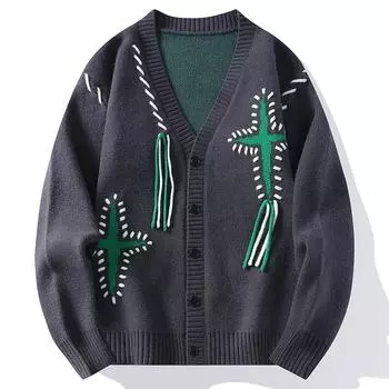 Весна Осень Мужской Повседневный Вязаный Кардиган V-образный Вырез Модный Дизайн Теплый Японский Стиль Свитер Пальто L белый