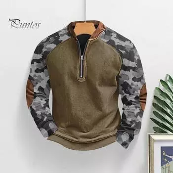 Весна Осень Мужской Топ 3D Цифровая Печать Полумолния V-образный вырез Цвета Соответствия Средней Длины Плюс Размер Повседневный Открытый Тренировочный Спортивный Свитшот S