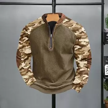 Весна Осень Мужской Топ 3D Цифровая Печать Половина Молнии V-образный Вырез Цвета Соответствия S