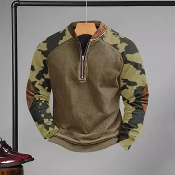 Весна Осень Мужской Топ 3D Цифровая Печать Полумолния V-образный вырез Цвета Соответствия Средней Длины Плюс Размер Повседневный Открытый Тренировочный Спортивный Свитшот S